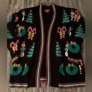 Festive Holiday Cardigan with Christmas Motifs, Size Small